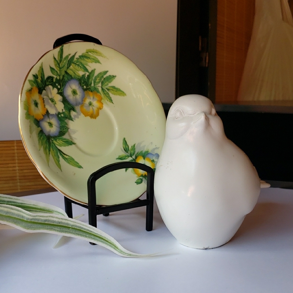 Yellow and Green Floral Ceramic Plate Art